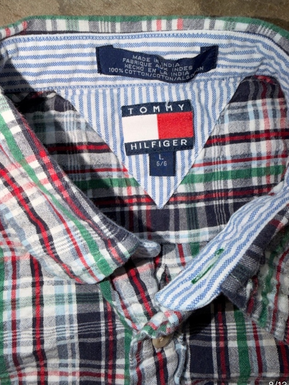 Tommy Hilfiger Boys Plaid Shirt L 10-12 Short Sleeve Logo Pocket - Picture 3 of 6